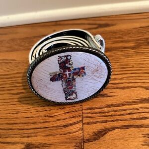 Cross Belt Buckle With Belt Genuine Bonded Leather | Size SM-32”